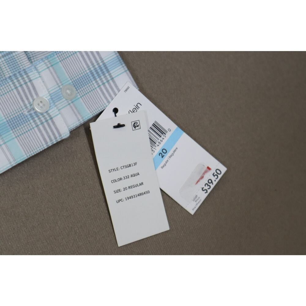 Calvin Klein Boys Blue and Grey Plaid Button Down Stretch Shirt Size 20 - Picture 4 of 6
